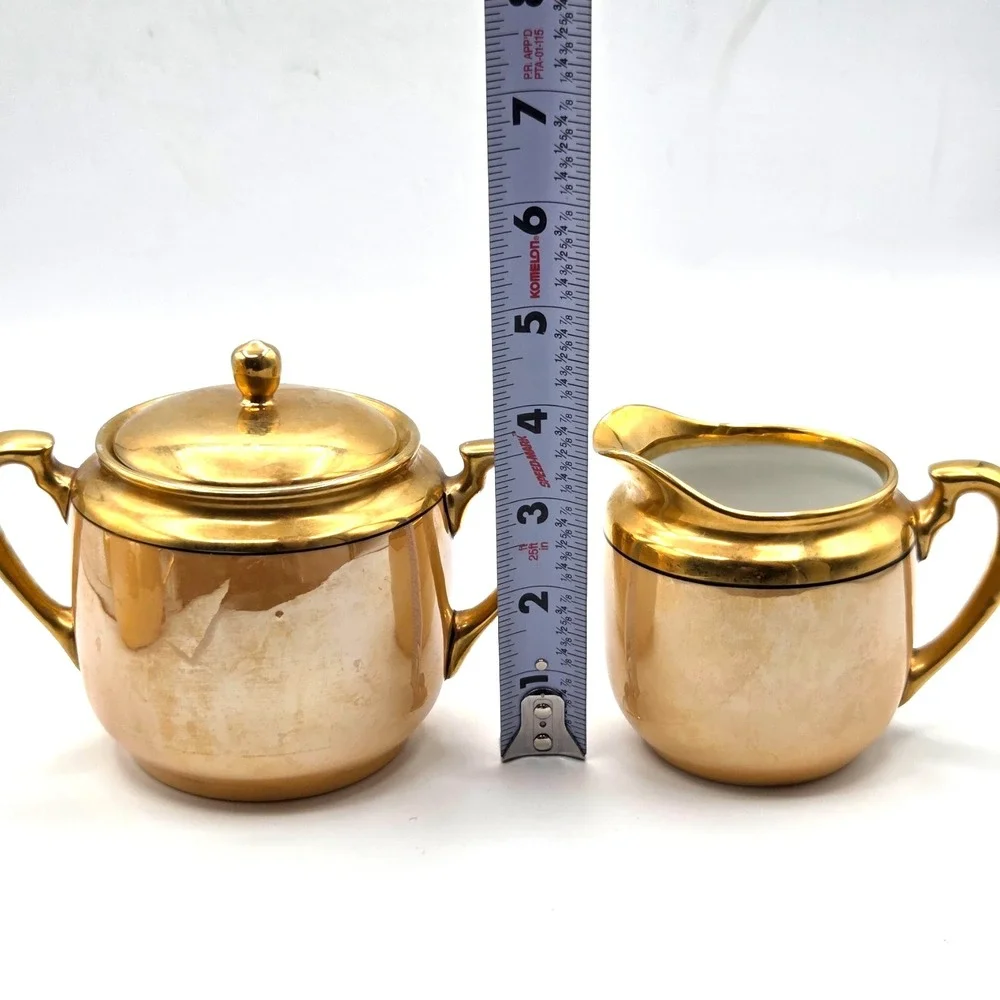 VINTAGE‎ Noritake Teapot & Creamer and Sugar Set with Lids Shiny GOLD Luster